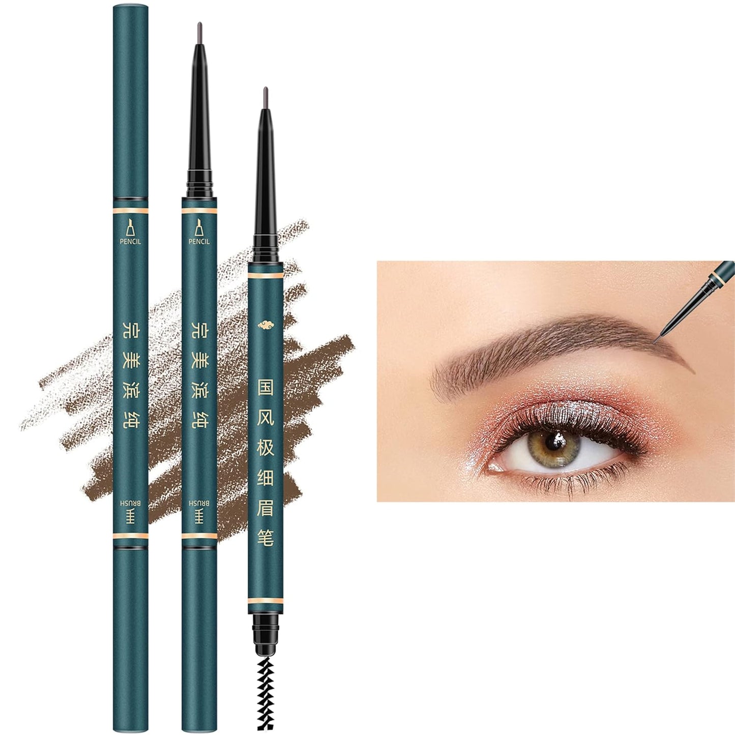 Eyebrow Pencil Set - 3 PCS Waterproof Micro Brow Pencils with Brush & Razor | Ultra-Fine Makeup Tools for Women
