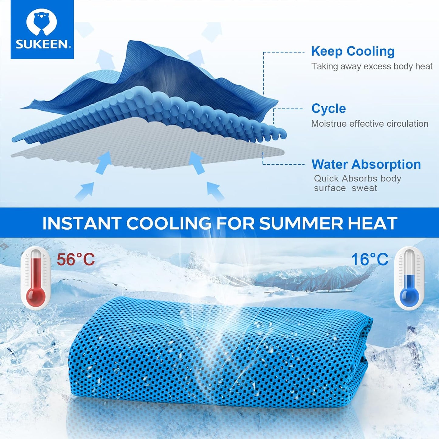 Sukeen Cooling Towels - 4 Pack Microfiber Ice Towels for Yoga, Sports, Gym | 40"x12" Soft & Breathable