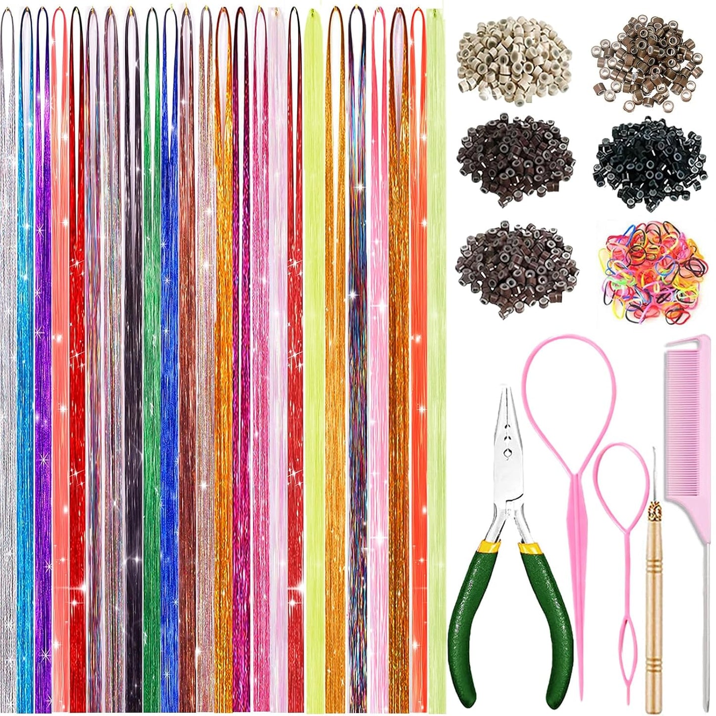 Hair Tinsel Kit - 48 Inch Holographic Glitter Strands for Party & Cosplay | Heat Resistant Bronze Gold