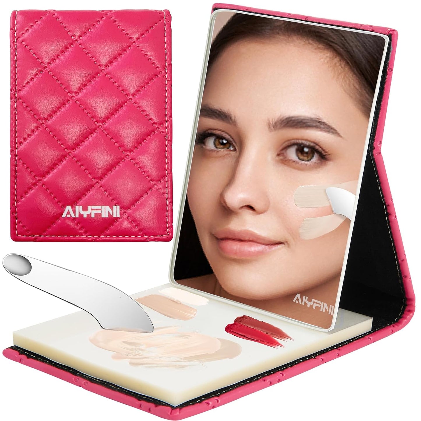 Pocket Makeup Palette Mirror - 100 Disposable Sheets & Spatula | Travel Toiletry Essentials for Makeup Artists