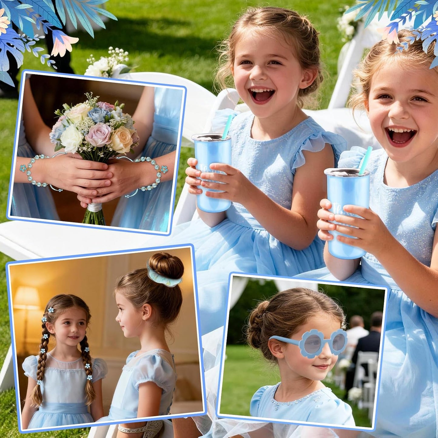 Flower Girl Proposal Gifts Set - 40pcs White Tumbler, Sunglasses, Pearl Bracelet & More | Perfect for Little Girls