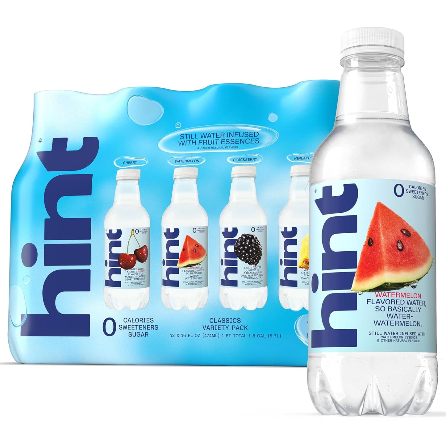 Hint Infused Bottled Water Variety Pack - Sugar-Free, Zero Calorie Natural Flavors | 16 Fl Oz (Pack of 12)