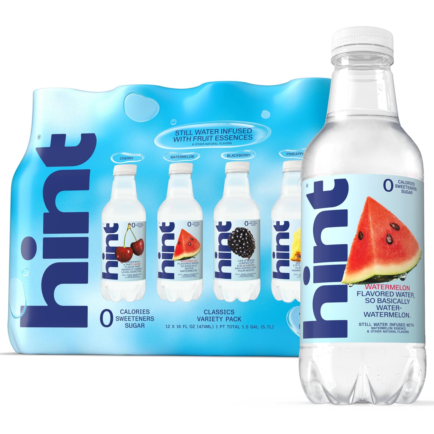 Hint Infused Bottled, Best Sellers Variety Pack - Sugar Free Flavored with Zero Calories, Natural Essences, and No Artificial Sweeteners - 16 Fl Oz (Pack of 12)