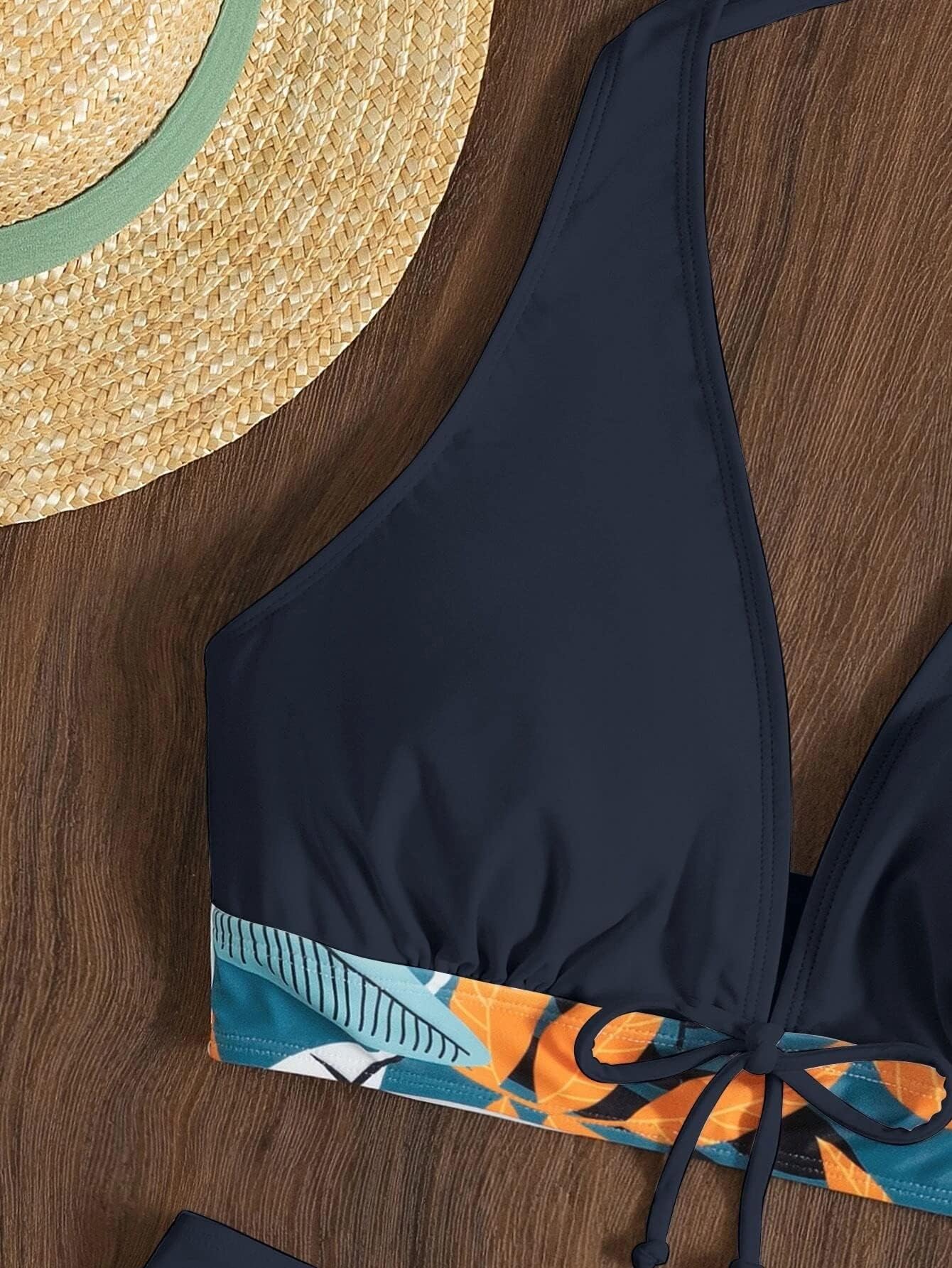 Women’s High Waisted Boyshort Bikini Set - Halter Top with Front Tie Leaf Print 2 Pieces Swimsuit Modest Bathing Suit