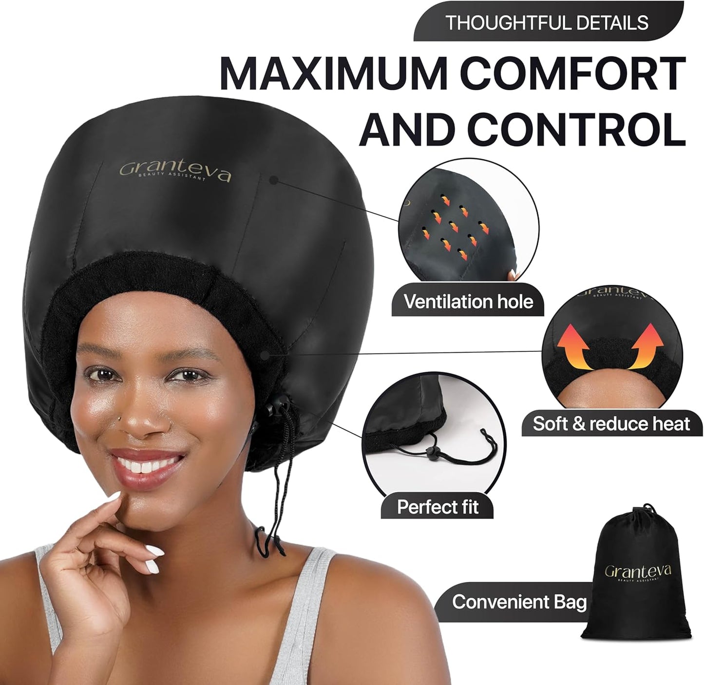 Hooded Hair Dryer Attachment - Integrated Headband Reduces Heat | Portable Diffuser Cap for Curly Hair, Large Size