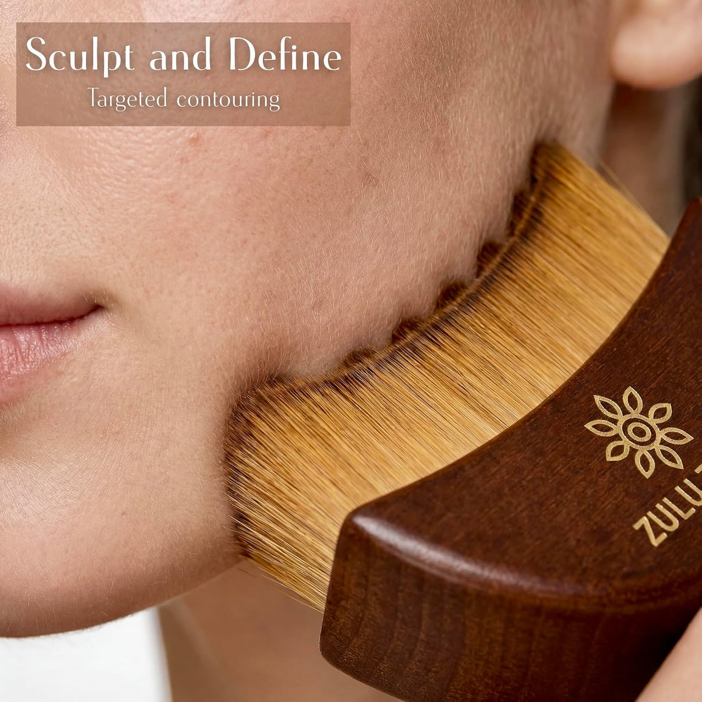 Lymphatic Drainage Face Brush - Manual Contour Massager with Wooden Handle | Curved Bristles for Puffiness Relief