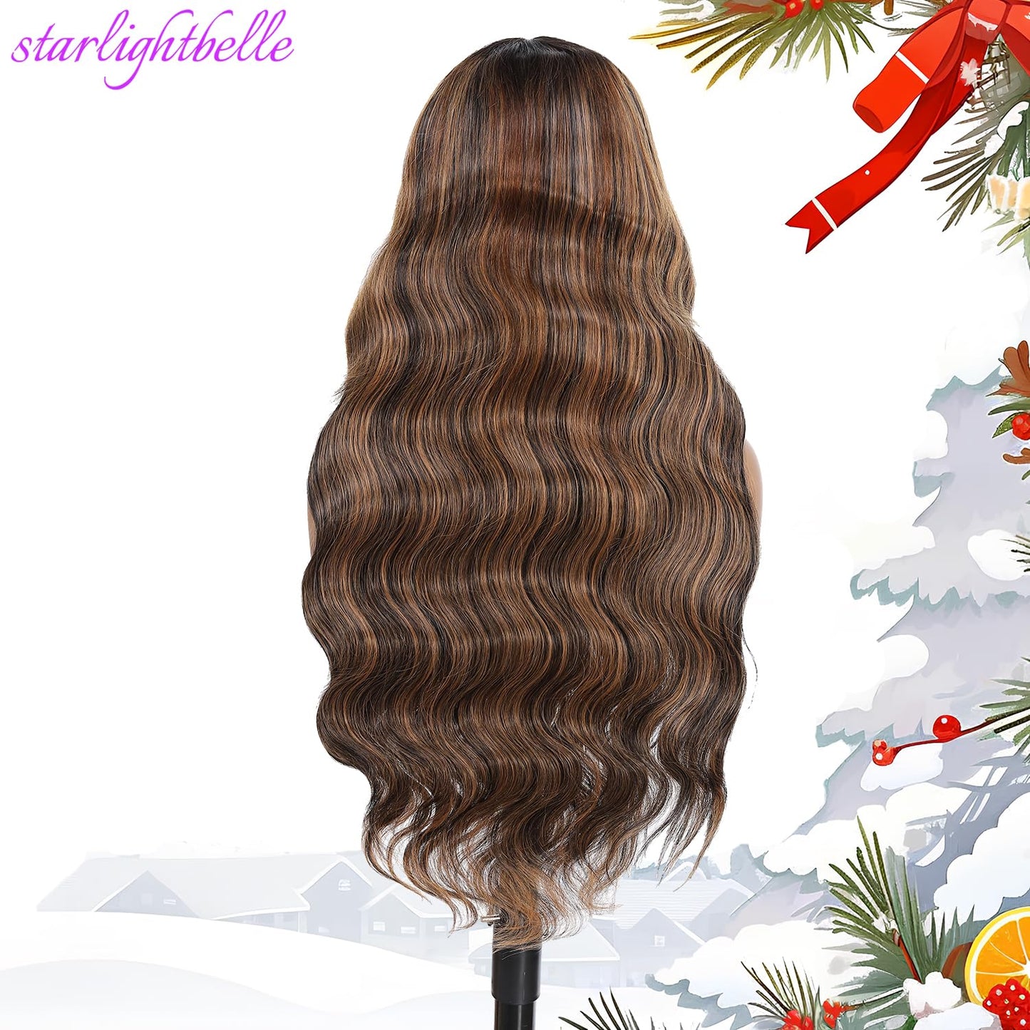 StarlightBelle 30 Inch Wear and Go Glueless Wigs Body Wave Lace Front Wig For Women Pre Cut Highlight Ombre 1B/30 Blended Hair Lace Wigs 220% Density