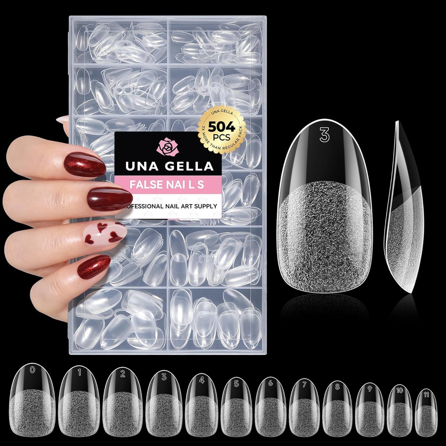 Medium Stiletto Press-On Nails - 504 Pcs Clear Gel Nail Tips | Full Cover Pre-Etched Acrylic, 12 Sizes Available