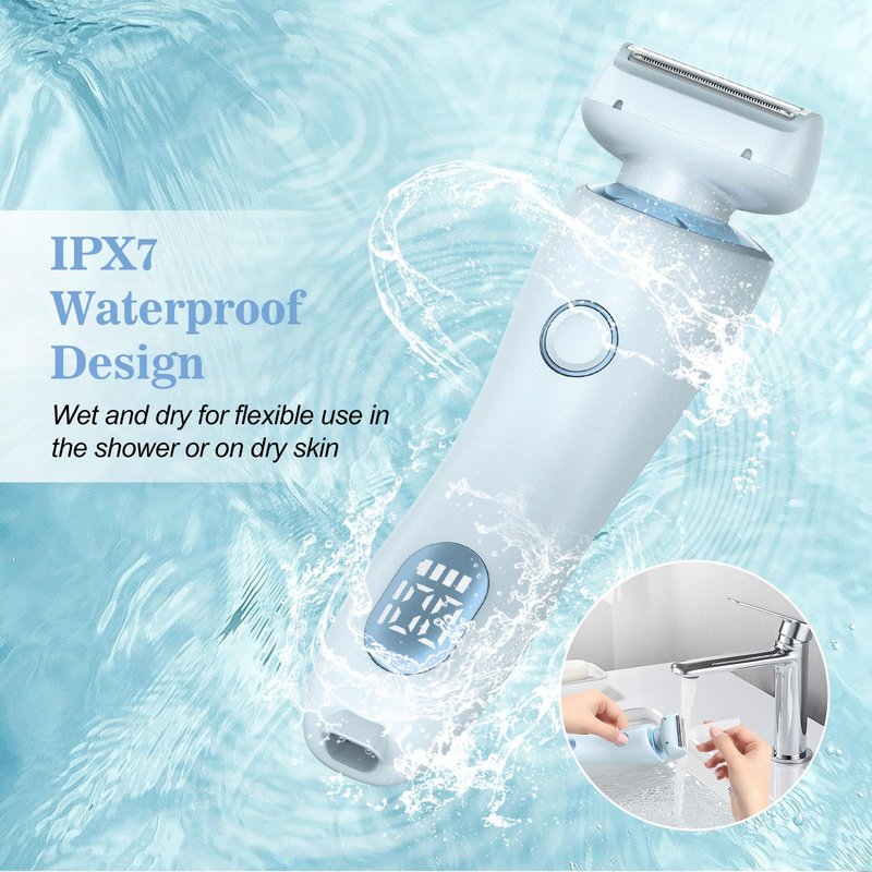 Nyywth Electric Shaver for Women, Painless 2 in 1 Wet & Dry Waterproof Silk Glide Pro Shaver with 2 Removable Heads, Rechargeable Electric Razors for Bikini, Legs, Underarms, Body (Blue)