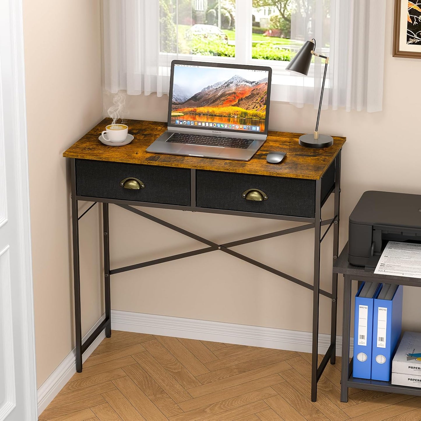 Small Writing Desk - 37.2 Inch Computer Desk with 3 Drawers | Rustic Brown for Bedroom, Home Office, Dorm