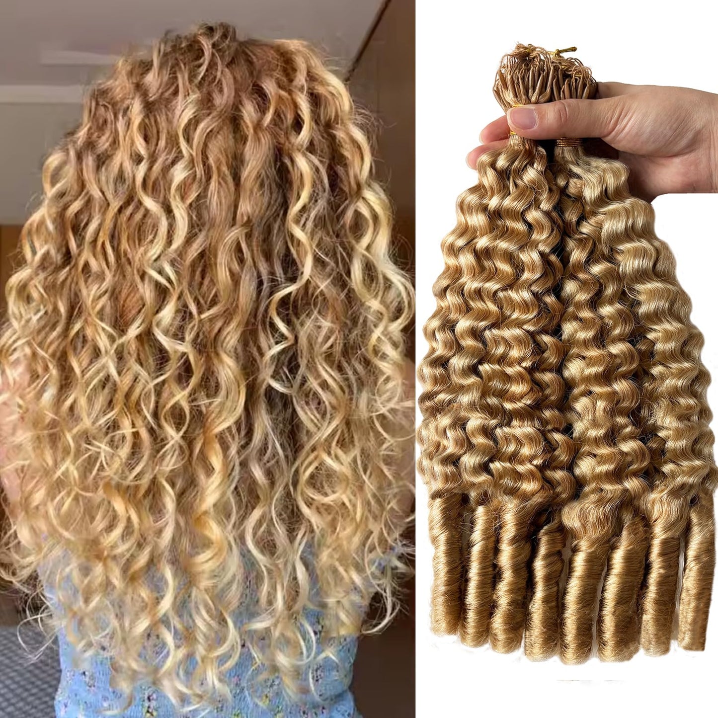 Ombre Honey Blonde Feather Crochet Human Hair 14 Inch Crochet Burmese Curly Human Hair Bundles 100g Pre-Separated Crochet Hair for Black Women