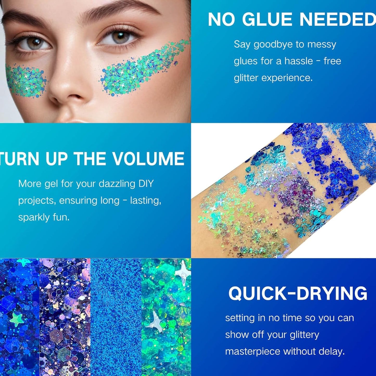 Blue Face Hair Glitter Gel - Holographic Patriotic Royal Blue Body Glitter for 4th of July | 40g