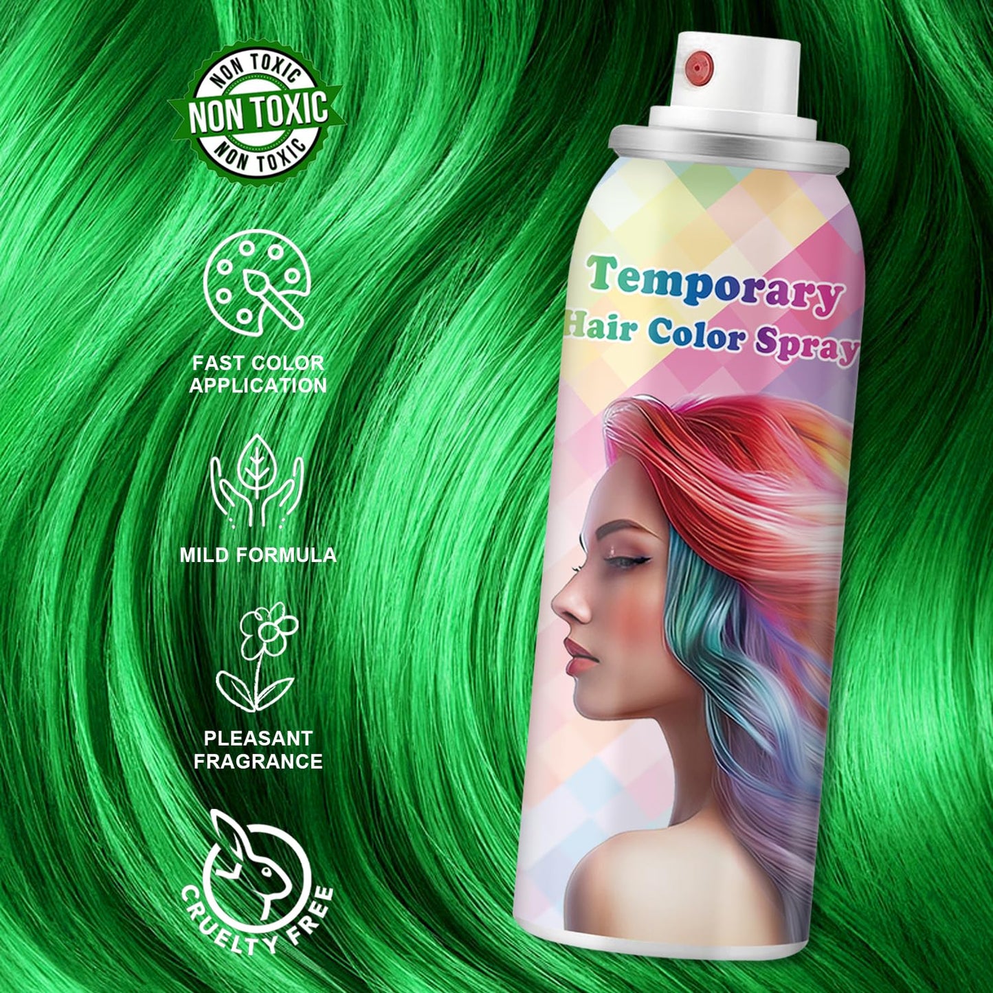 Meilury ONE-TIME USE Hair Color Spray for Women and Kids, Temporary White Hair Spray for Crazy Hair Day, Christmas Halloween Cosplay Party, Washable Hair Dye 120ML (Green)