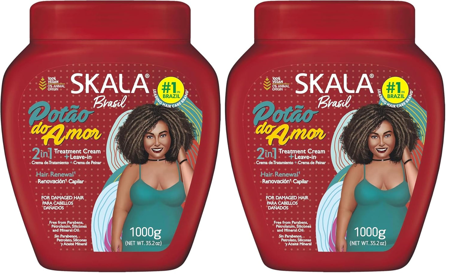 SKALA 2-in-1 Treatment Cream & Leave-In Conditioner - Vegan Hair Mask for All Hair Types | Deep Hydration, 1000g (Pack of 2)