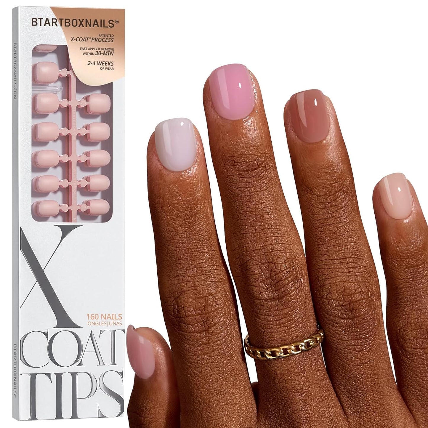 BTArtbox Press-On Nails - 5 Shades of Nude Long Stiletto | 16 Sizes for Easy Application & 4-Week Wear