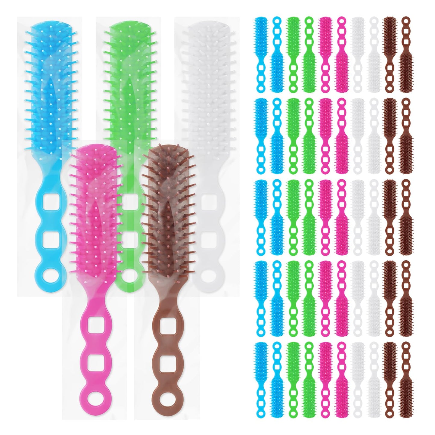 Hair Brushes in Bulk Individually Wrapped for Homeless,Plastic Hair Brush for Curly Wavy Hair,Detangling Hair Brush for Nursing Charity Hotel Shelter(Blue Rose Red White Green Brown) (Pack of 120)