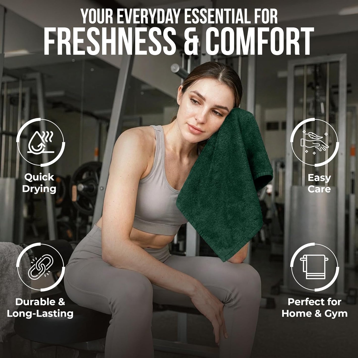Riverside 12-Pack 100% Cotton Hunter Green Face Towels - Super Soft, Absorbent Washcloths for Bathroom, Spa & Gym | 12x12 Inches