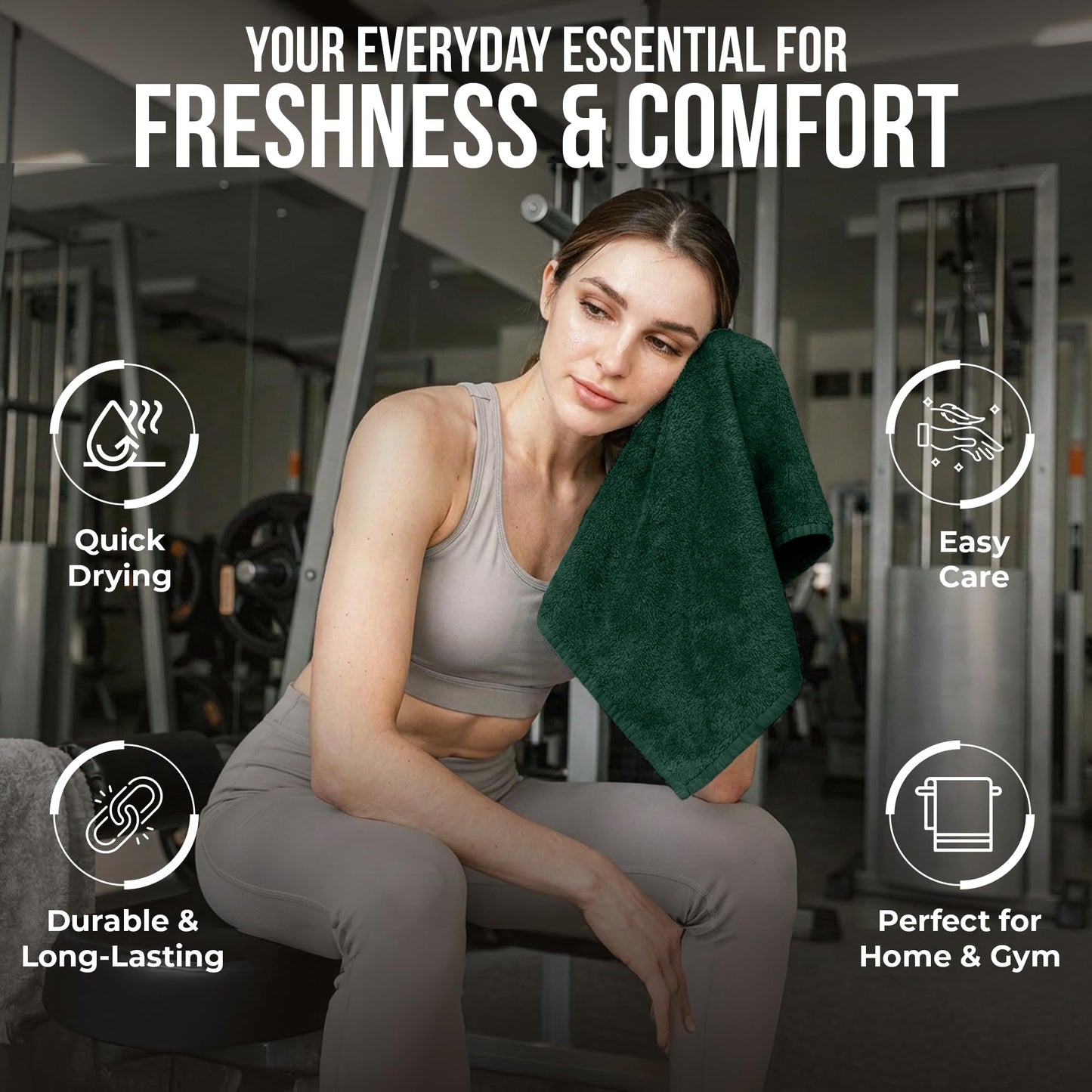 RIVERSIDE 12-Pack Premium 100% Cotton Hunter Green Face Towels for Bathroom [12x12] - Reusable Luxury Face Wash Cloths for Showering - 550 GSM Super Soft & Absorbent Washcloths for Body, Spa & Gym