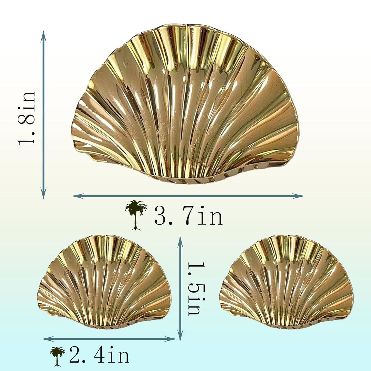 Seashell Hair Claw Clips - Gold Metal Clips for Thick/Thin Hair | 3PCS Set (1 Large + 2 Small)
