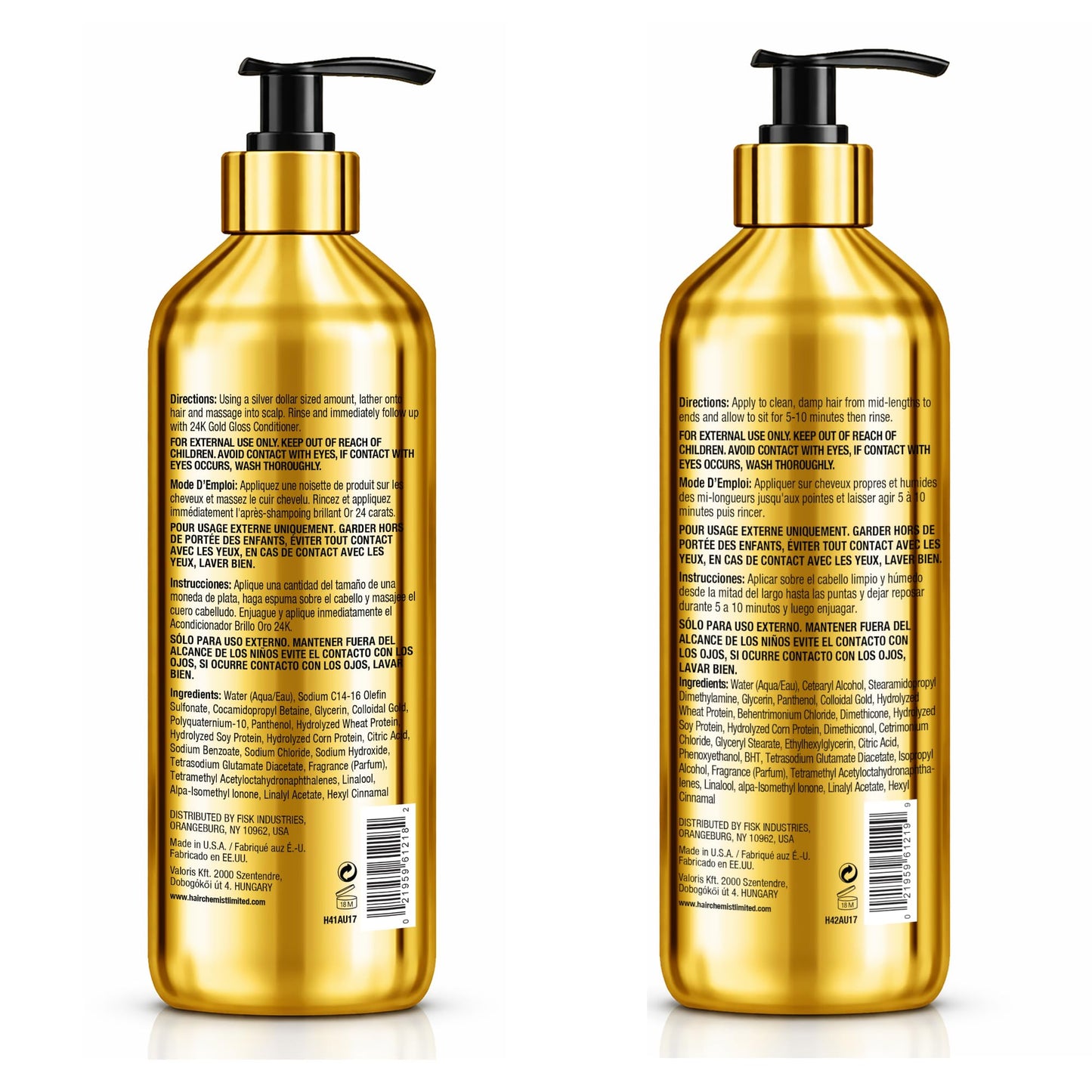 Hair Chemist 24K Gold Gloss Shampoo & Conditioner 16.9 oz. 2-PC Set – Strengthening & Shine Enhancing Hair Care System – Hydrating, Smoothing & Repairing Formula for Dry, Damaged & Color-Treated Hair