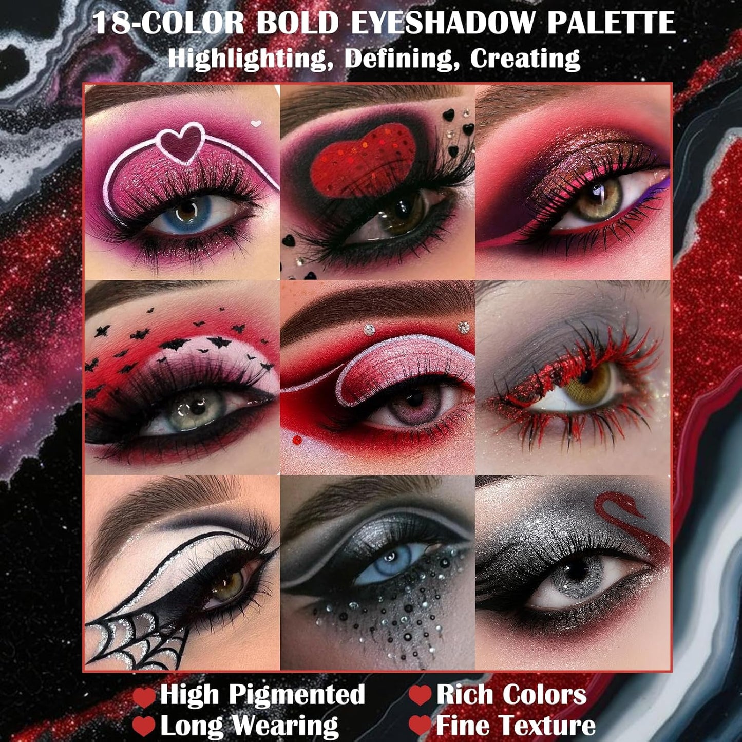 Goth Smokey Eyeshadow Palette - 18 Colors Matte & Shimmer | Dark Makeup for Halloween & Cosplay