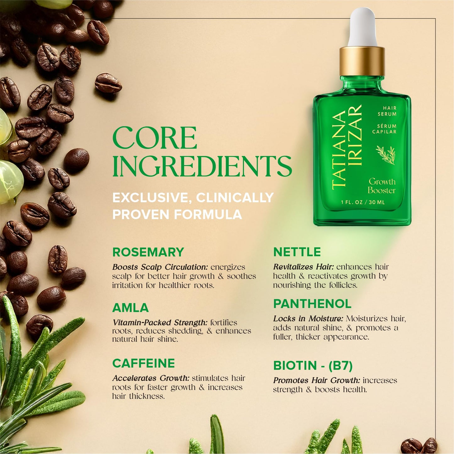 Caffeine Hair Growth Serum Women Made in USA - Scalp Serum For Hair Growth Non-Greasy Biotin Rosemary, Amla & Caffeine - 1 Fl.Oz Residue-Free Gotero Anticaida y Crecimiento - Hair Regrowth Treatments