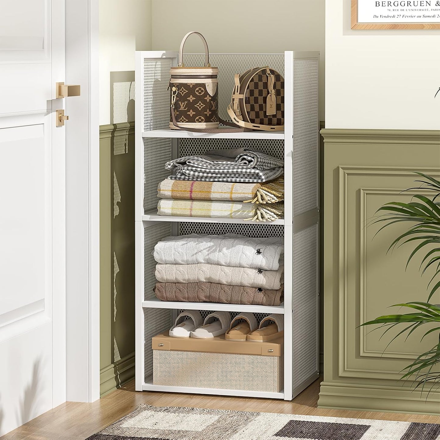 2-Tier Stackable Closet Organizers - Wire Shelf Storage Bins for Clothes | White Multifunctional Cube for Wardrobe & Laundry Room