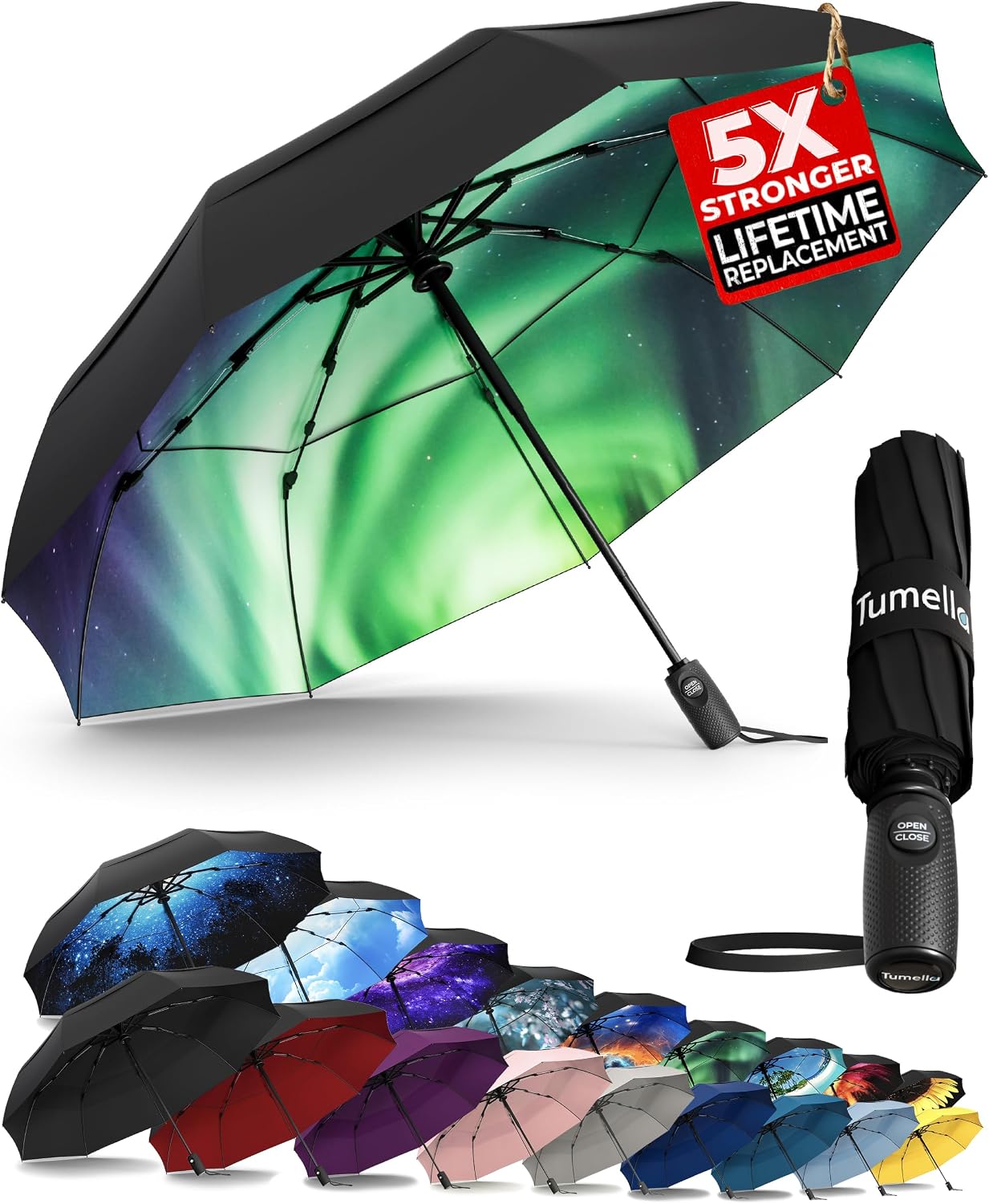 Strongest Windproof Travel Umbrella - Compact, 100MPH Tested | Lightweight, Automatic Folding, One-Handed Use