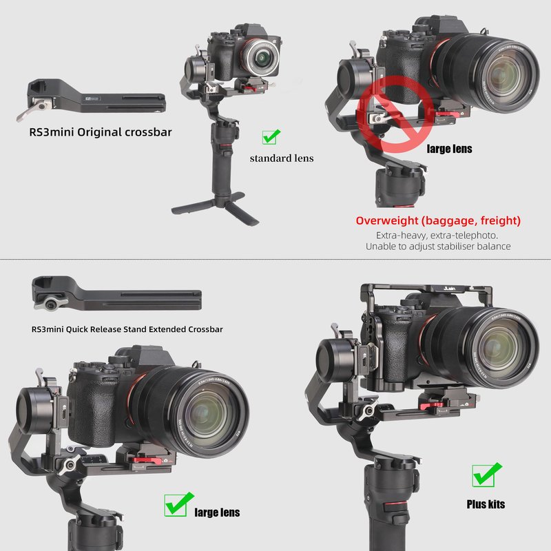 FocusFoto Extension Arm Cross Bar for DJI Ronin RS3 Mini Gimbal Stabilizer, Quick Release Extended Vertical Arm Mount Plate with Longer Gap for Balancing RS 3 Mini with Larger Lens and Camera Cage