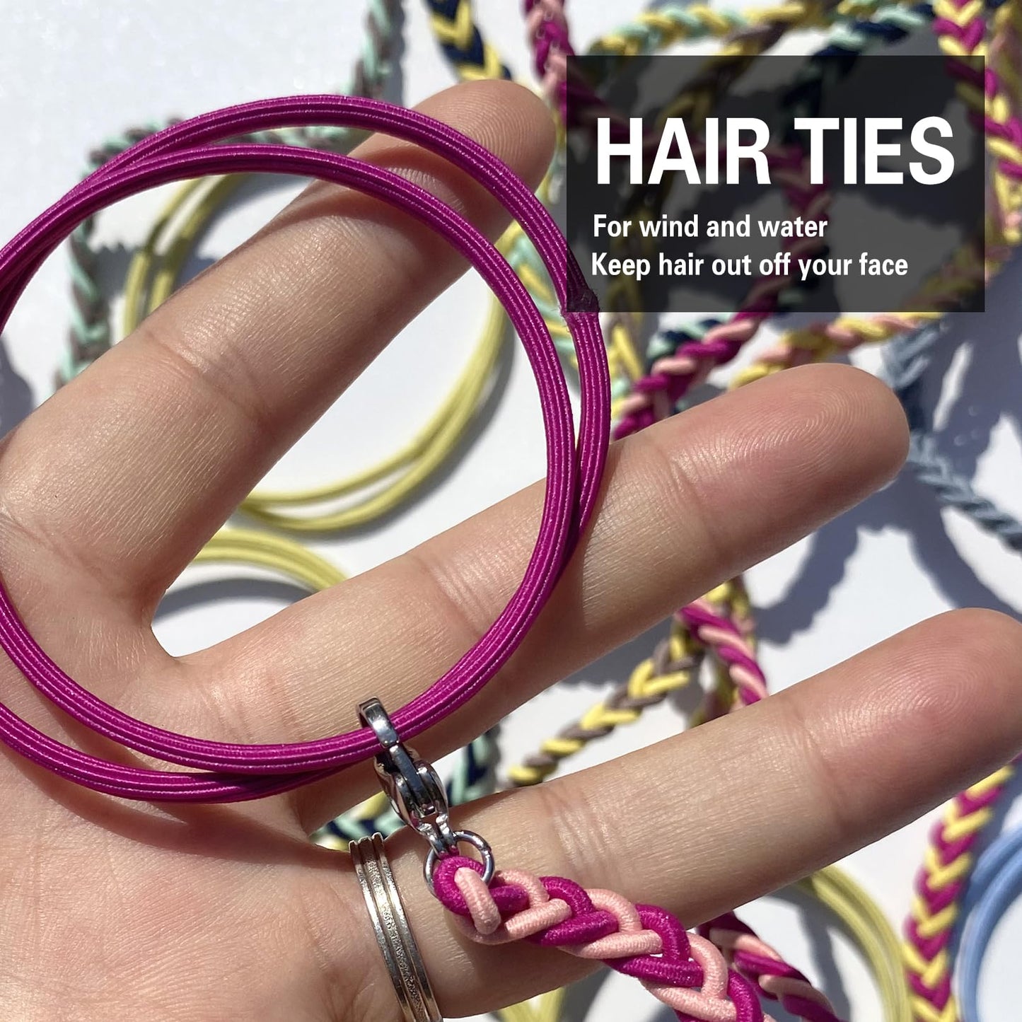 Spiral Hair Ties for Women, 25" Elastic No Tangle Hair Ties Damage-Free Ponytail Wrap for Thick Long Hair Motorcycle Hair Accessories for Sports- Bike Riding Swim Skiing- Hot Pink/Pink