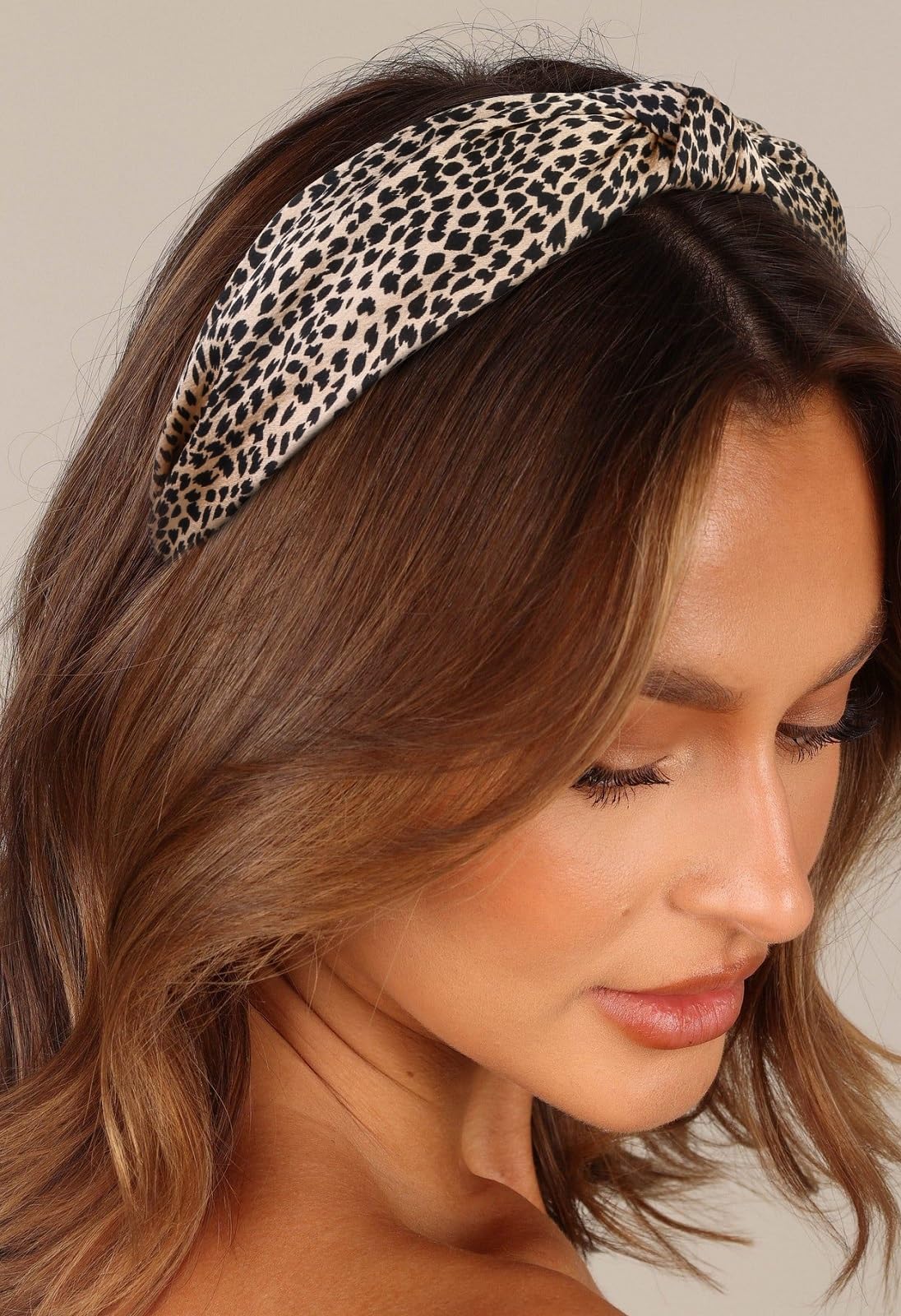 Knotted Fashion Hairbands and Hair Hoops: Non-Slip Top Knot Headbands with Leopard Print for Women and Girls - 4PCS Beige Brown Hair Accessories Set