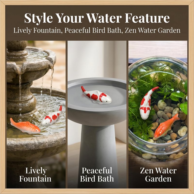 Housoutil Ceramic Floating Koi Fish, 2PCS Ceramic Floating Fake Fish Goldfish Koi Decor Realistic Water Pond Decor for Outdoor Fountain, Bird Bath, Mini Water Garden and Fake Aquarium