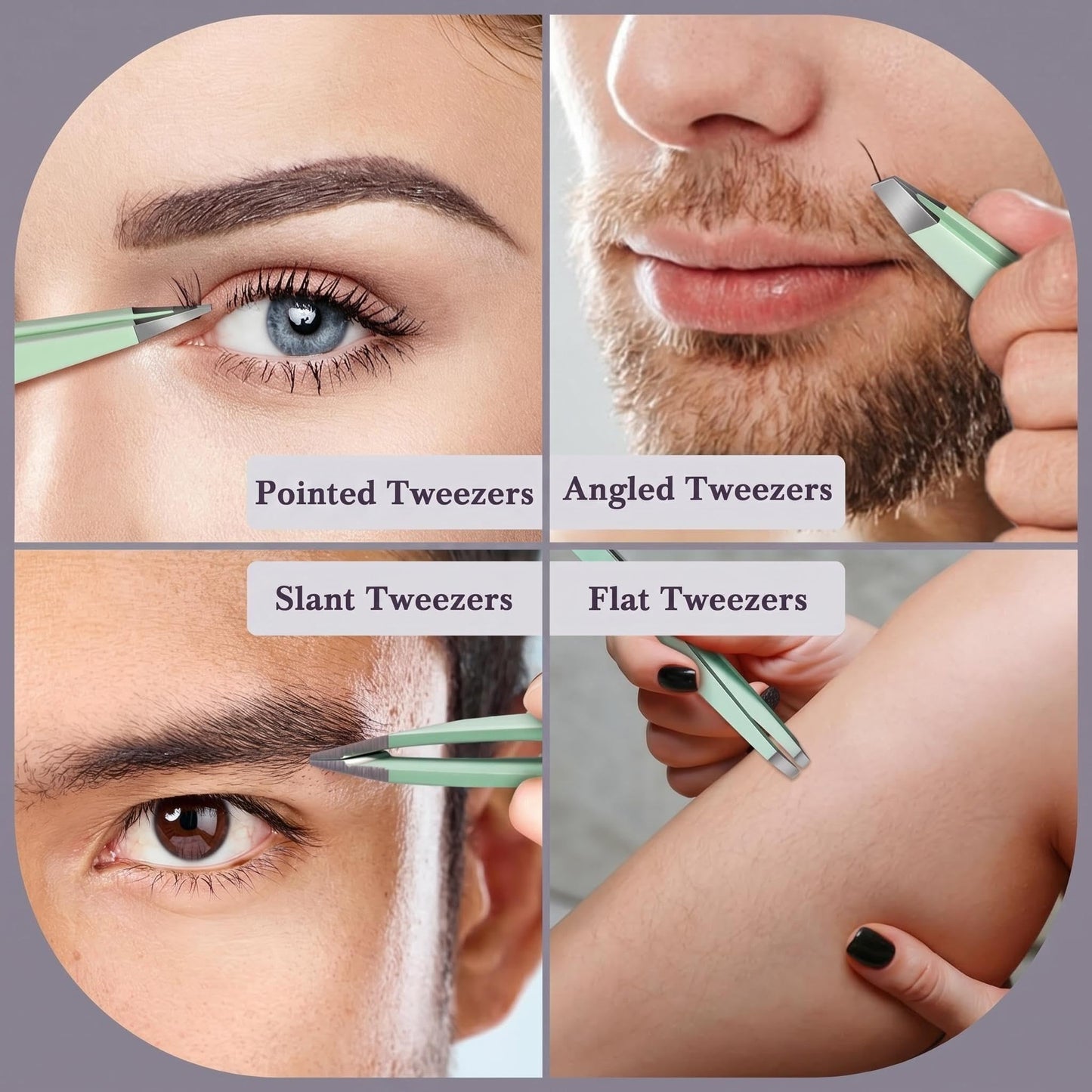 8 in 1 Eyebrow Kit with Tweezers, Tweezers for Women Facial Hair,Eyebrow Trimmer Scissors, Razor, Brush with Travel Bag, Hair Plucking Daily Beauty Tools(Green)