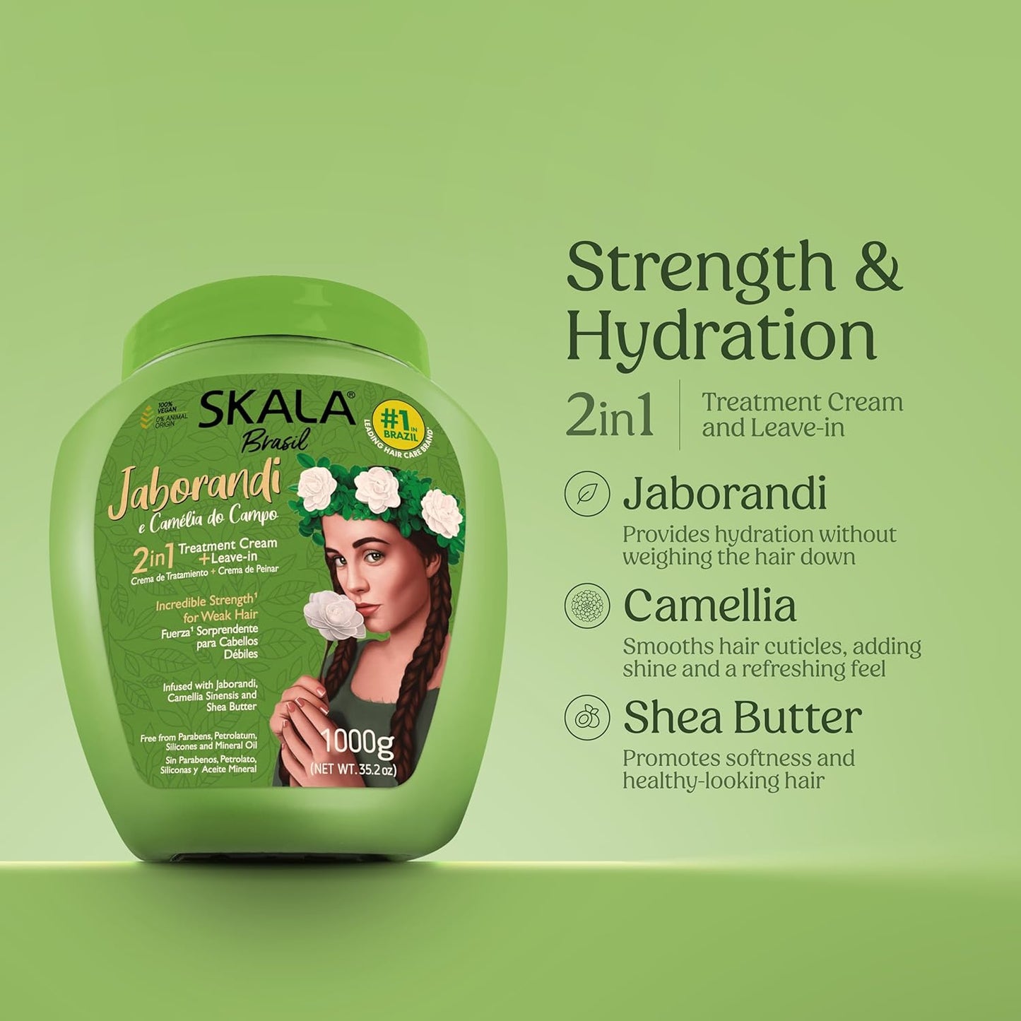 SKALA Jaborandi & Camellia 2-in-1 Treatment Cream - Vegan Leave-In Conditioner & Hydration Mask for All Hair Types | 1000g
