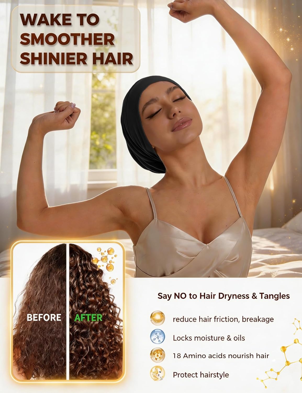Mulberry Silk Lined Bonnet for Women - Adjustable Anti-Frizz Hair Wrap | Perfect for Braids & Natural Hair