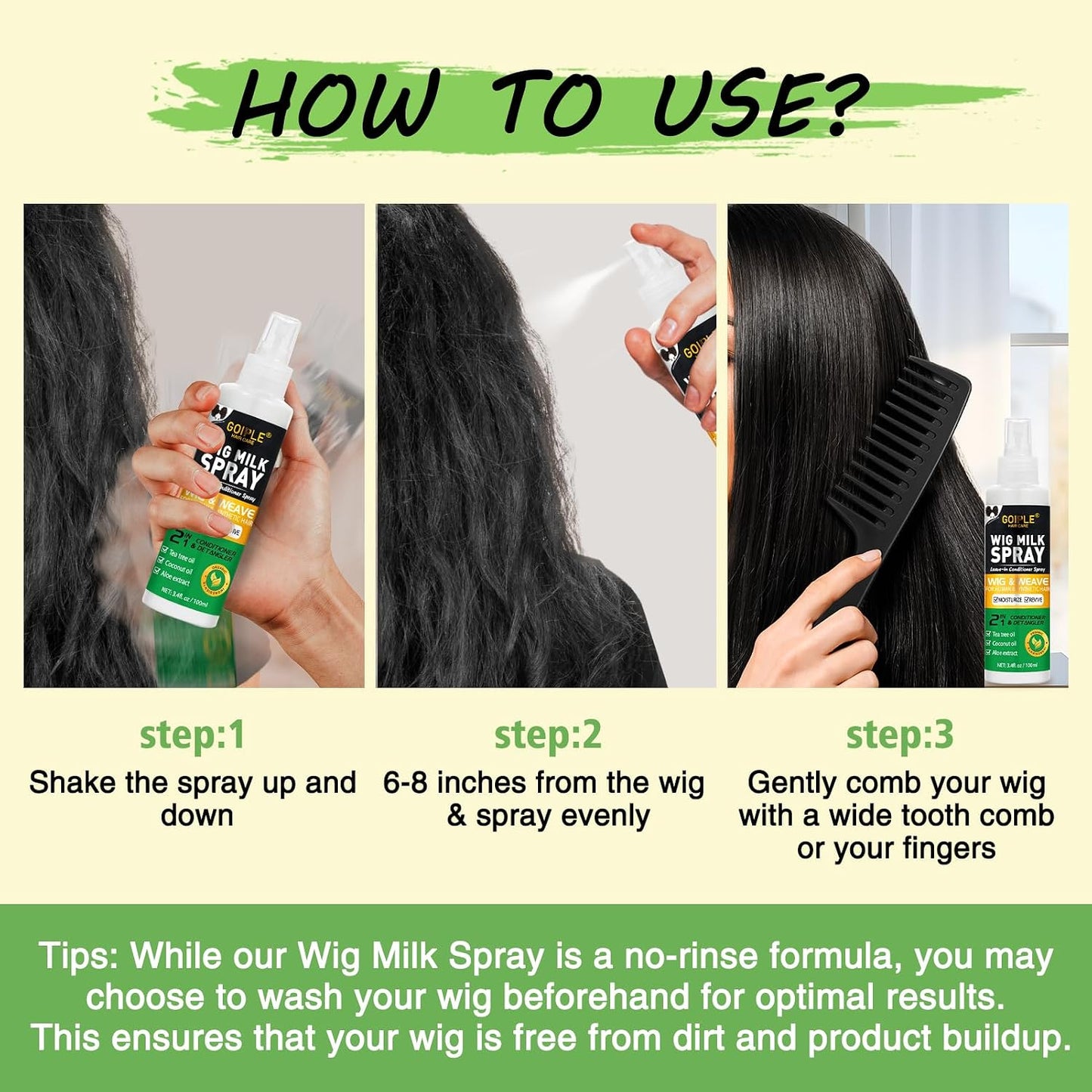 Wig Milk Spray - 2PCS Leave-In Conditioner & Detangler for Synthetic Hair | Hydrates & Replenishes Wigs