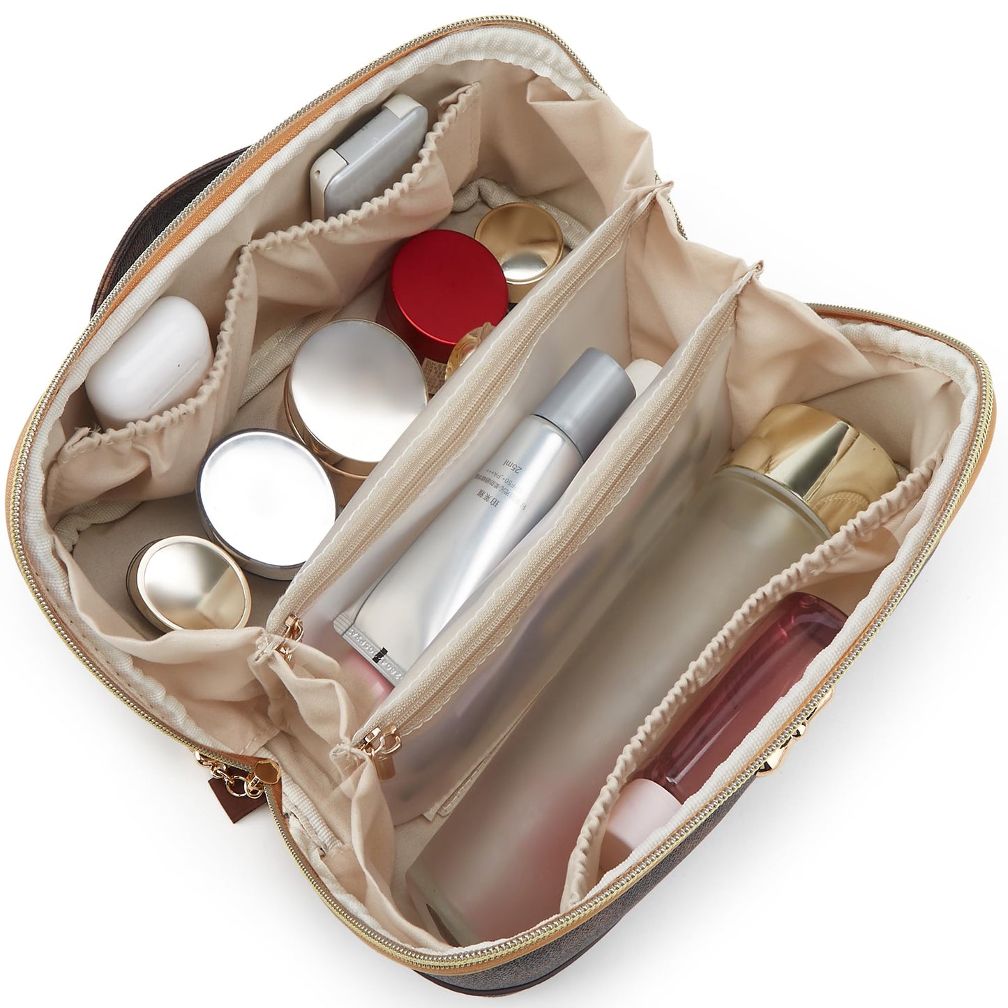YTL Travel Makeup Bag, Large Capacity Cosmetic Bag for Women, Waterproof PU Leather, Flat Open Portable Toiletry Bag for Skincare, Brushes & Travel Essentials