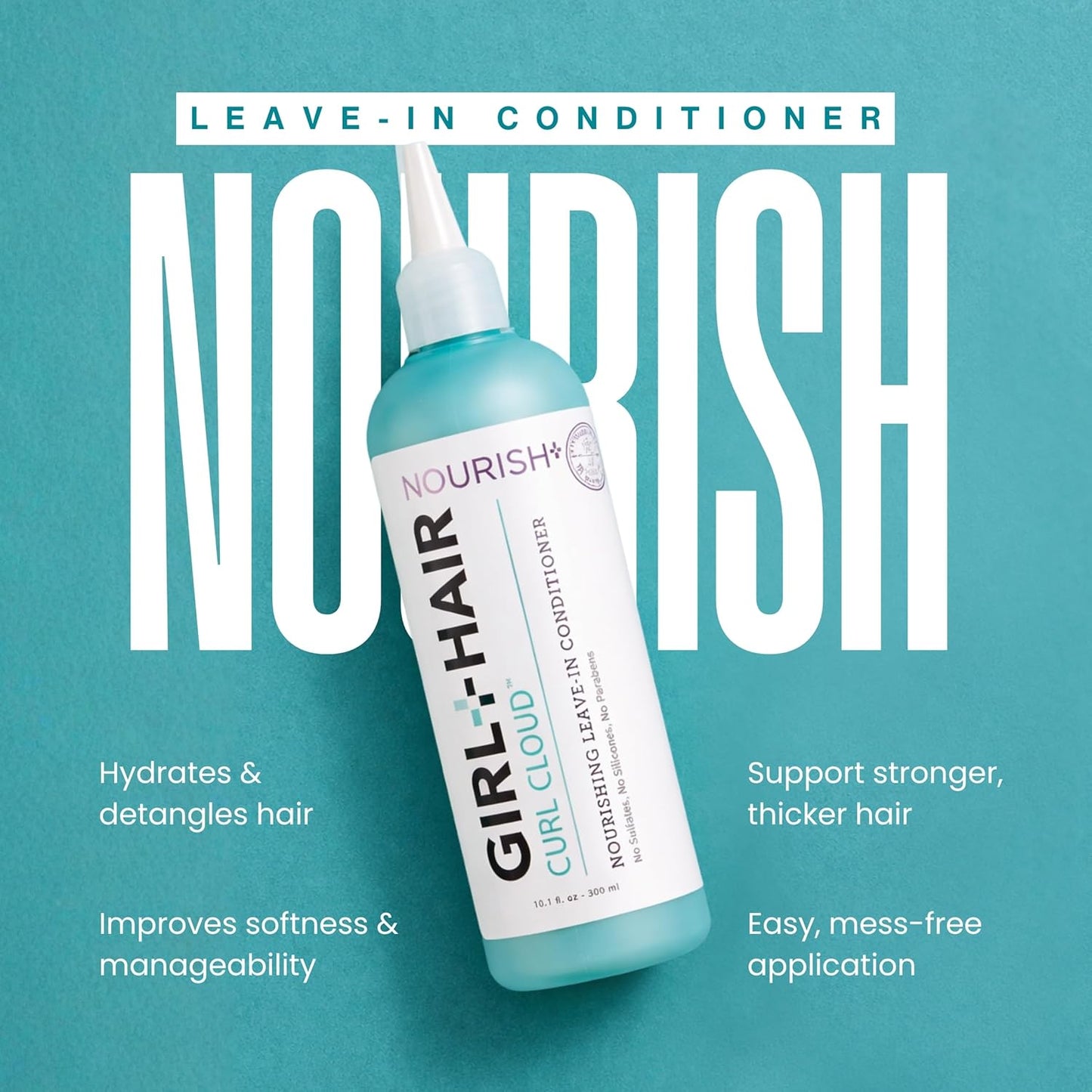 NOURISH+ Leave-In Conditioner - Moisturizing Shea Butter & Tea Tree Oil | Promote Hair Growth & Healthy Scalp | 10.1 Fl Oz