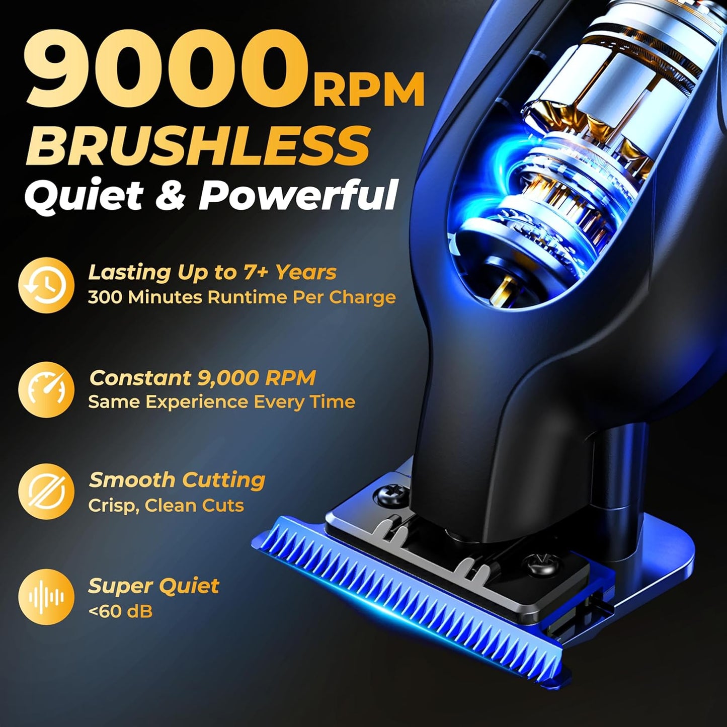 Professional T Blade Trimmer for Men - Zero Gap 9,000 RPM Cordless Hair & Beard Clipper | LED Display, 300 Min Runtime, Travel Pouch