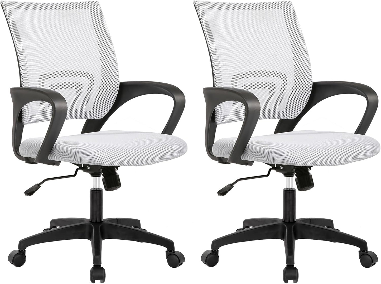 Ergonomic Office Chair - Mid-Back Swivel Desk Chair with Breathable Backrest & Lumbar Support - Adjustable Height | Dark Black