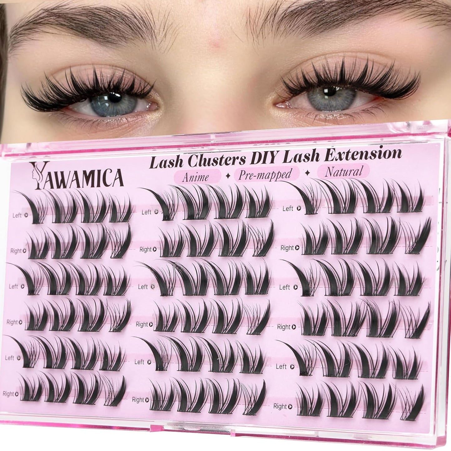 Fox Eye Lash Clusters - Fluffy Wispy Manga Lashes | Pre-Mapped Individual Extensions 8-16mm, Bottom Clusters 5-7mm
