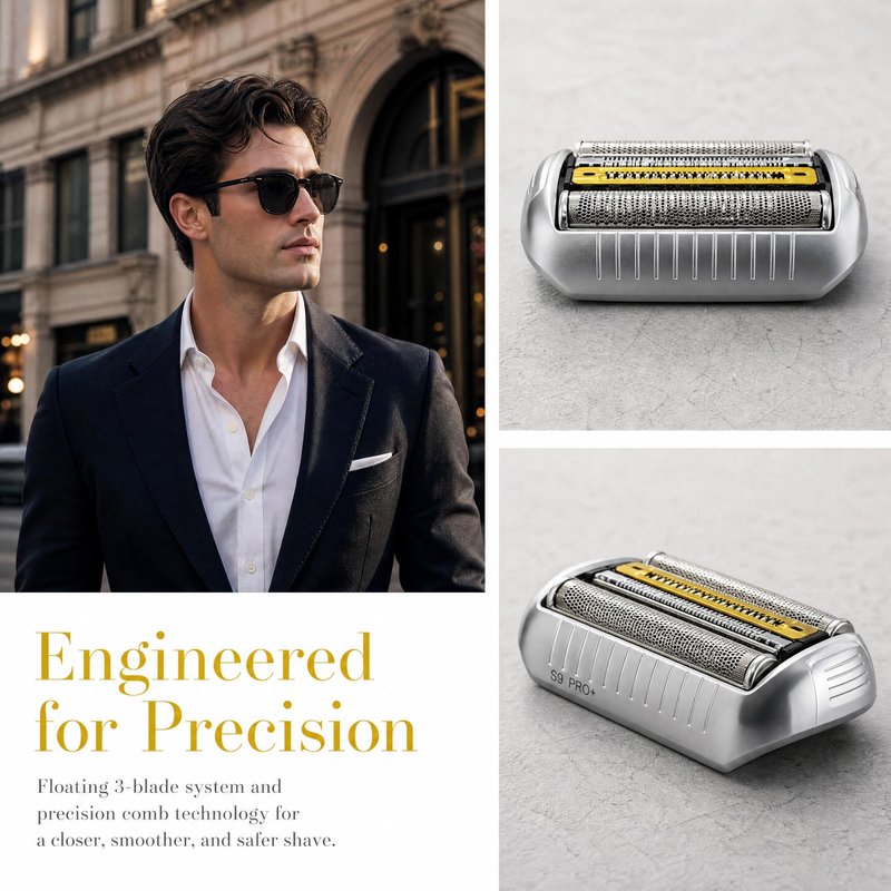 Replacement Shaver Heads for Series 9 - Compatible Braun with Models 9290cc, 9291cc, 9370cc, 9376cc, 9293s, 9260s, 9295cc, 9385cc (94M) - 4 Precision Blades for a Close & Comfortable Shave