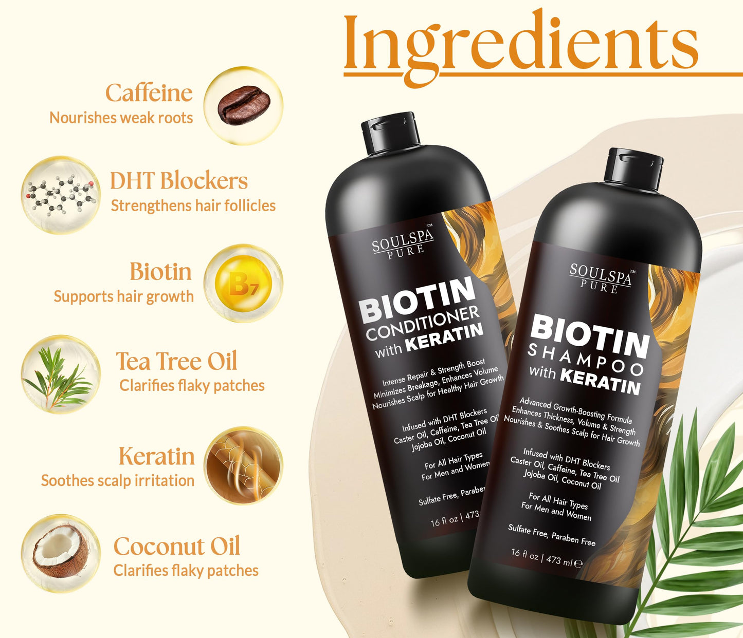 Biotin Shampoo and Conditioner Set with Keratin - 16 fl oz Each