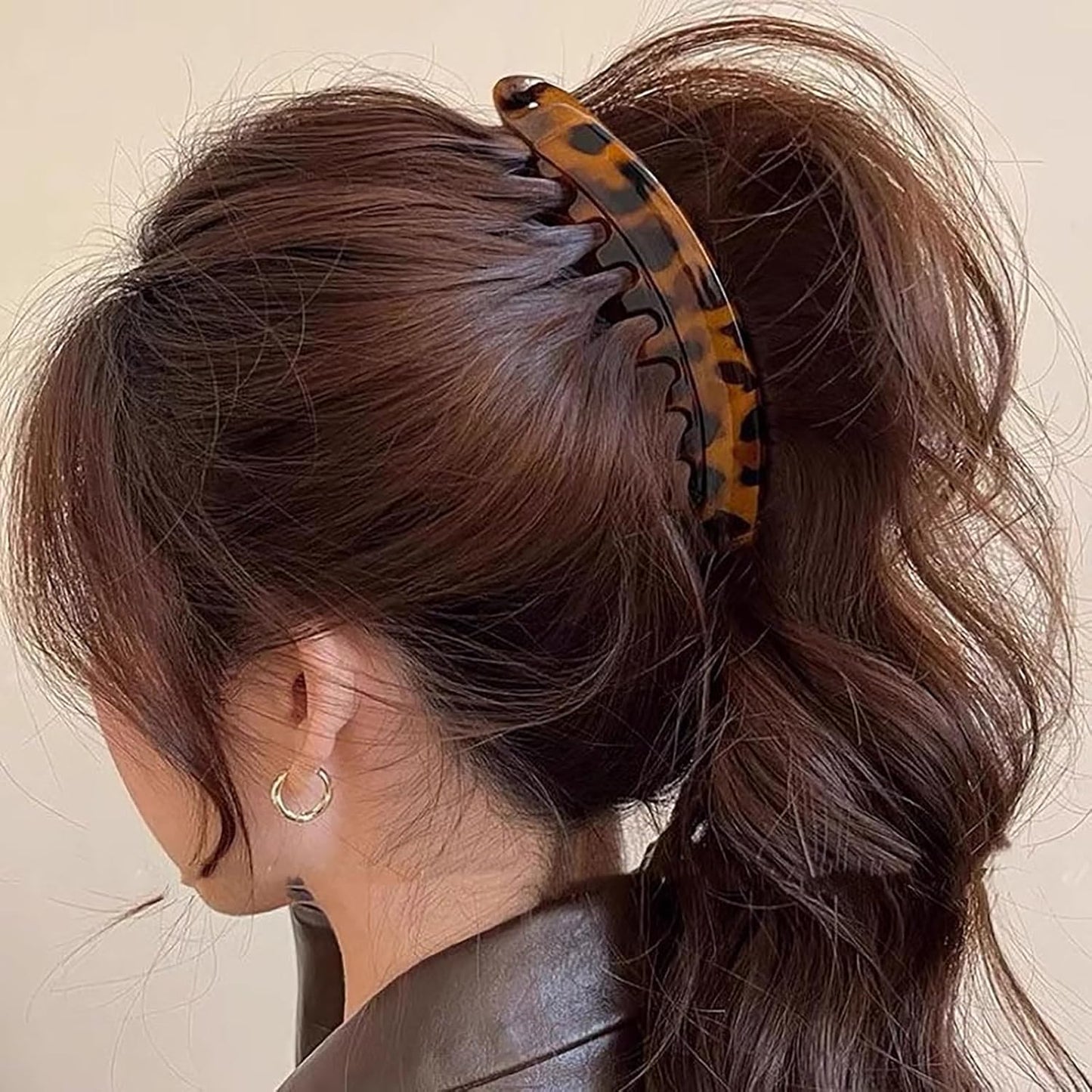 Large Banana Hair Clips - 3pcs Anti-Slip Claw Clips for Strong Hold | Black, Brown, Khaki & Leopard Print