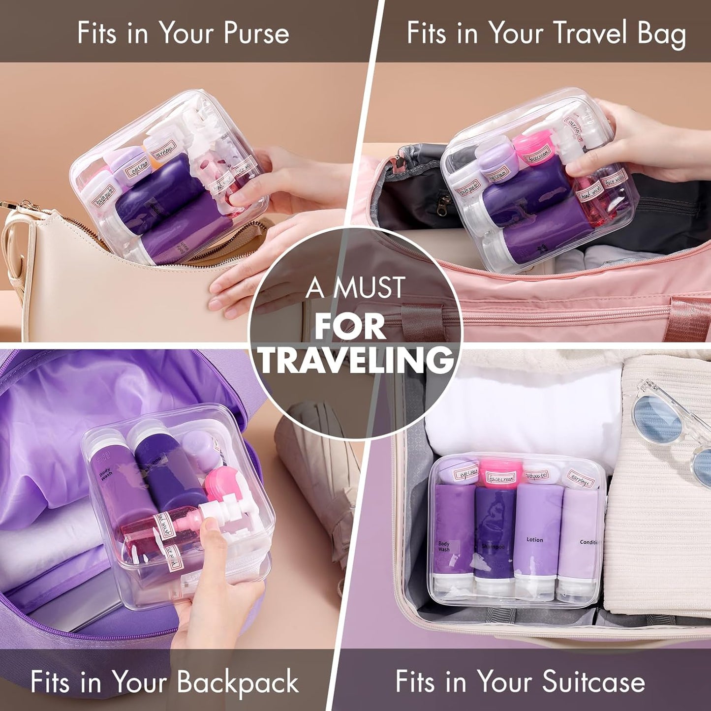 Travel Bottles for Toiletries - 21 Pack Leak-Proof TSA Compliant Silicone Containers | BPA Free, Purple