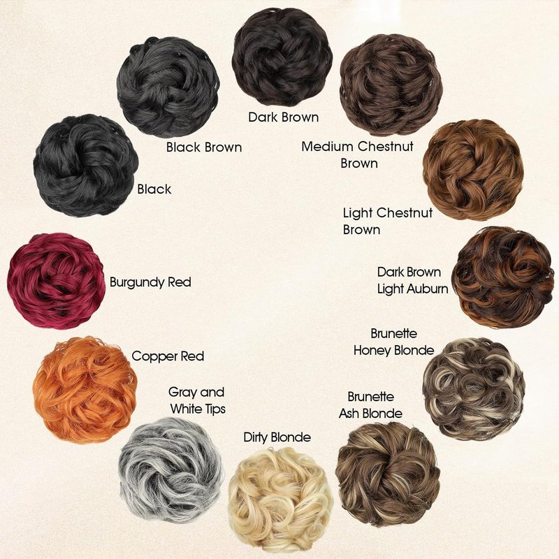RONTAYA Messy Bun Hair Piece - Wavy Curly Synthetic Updo Extension | Dark Brown 2PCS