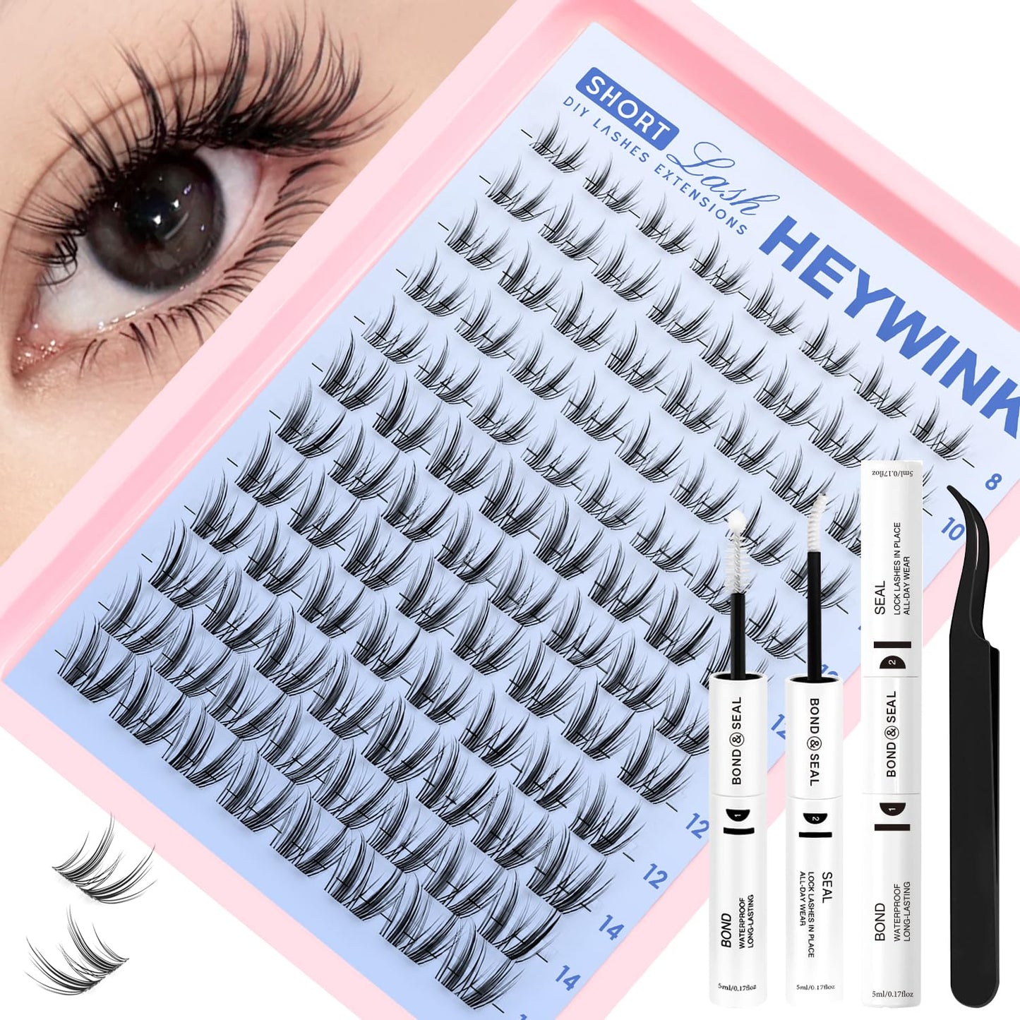 DIY Lash Extension Kit - Natural Wispy D Lashes Clusters | 8-18mm Eyelash Extensions with Bond, Seal & Tweezers for Beginners