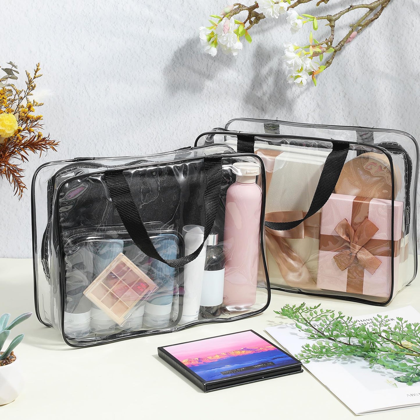 Molain 10 Pack Large Clear Makeup Bags with Zipper Handle, 12x9x4 Inch PVC Toiletry Travel Bag Waterproof Cosmetic Tote Pouch Transparent Storage Organizer for Women Men