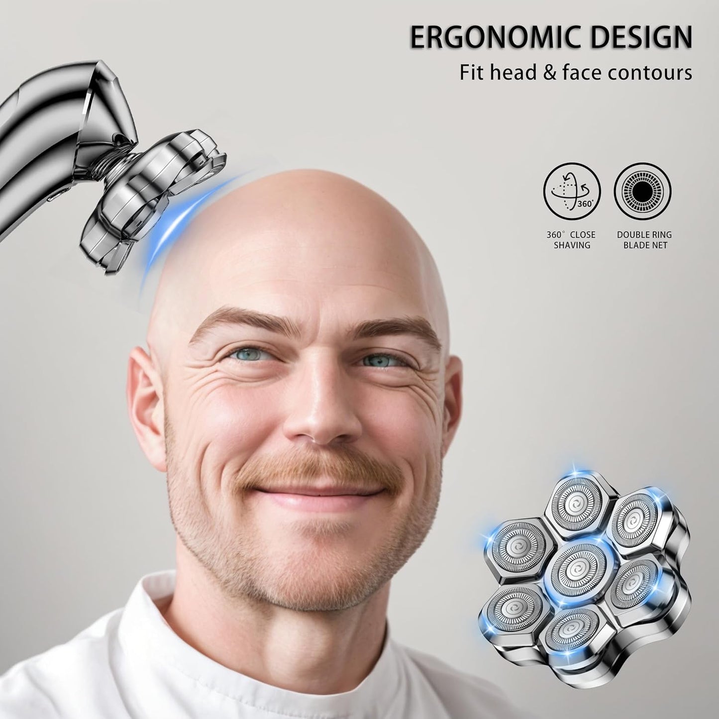 Magnetic 7-Blade Head Shaver Replacement Heads | Compatible with Freebird & Other Brands