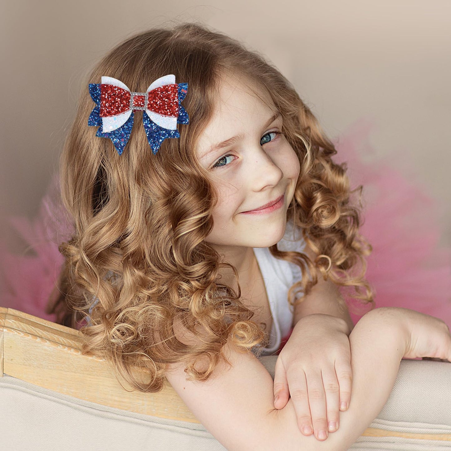4th of July Patriotic Hair Bows Alligator Clip For Girls Glitter Sparkly Red White Blue Sequin Cheer Barrettes Hairpins Independence Day Xmas Party outfit Dress Decor Accessory Gift 3.5"